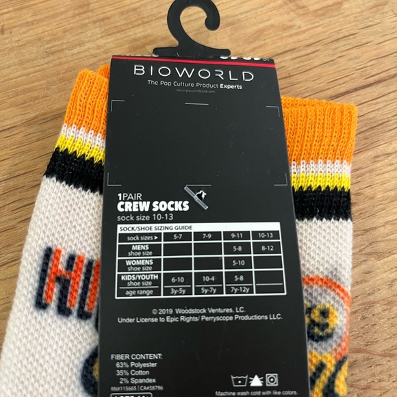 Woodstock Crew Socks
1 Pair Men 8-12 Orange Yellow Black Purple Hippies '69 New! - Picture 3 of 4